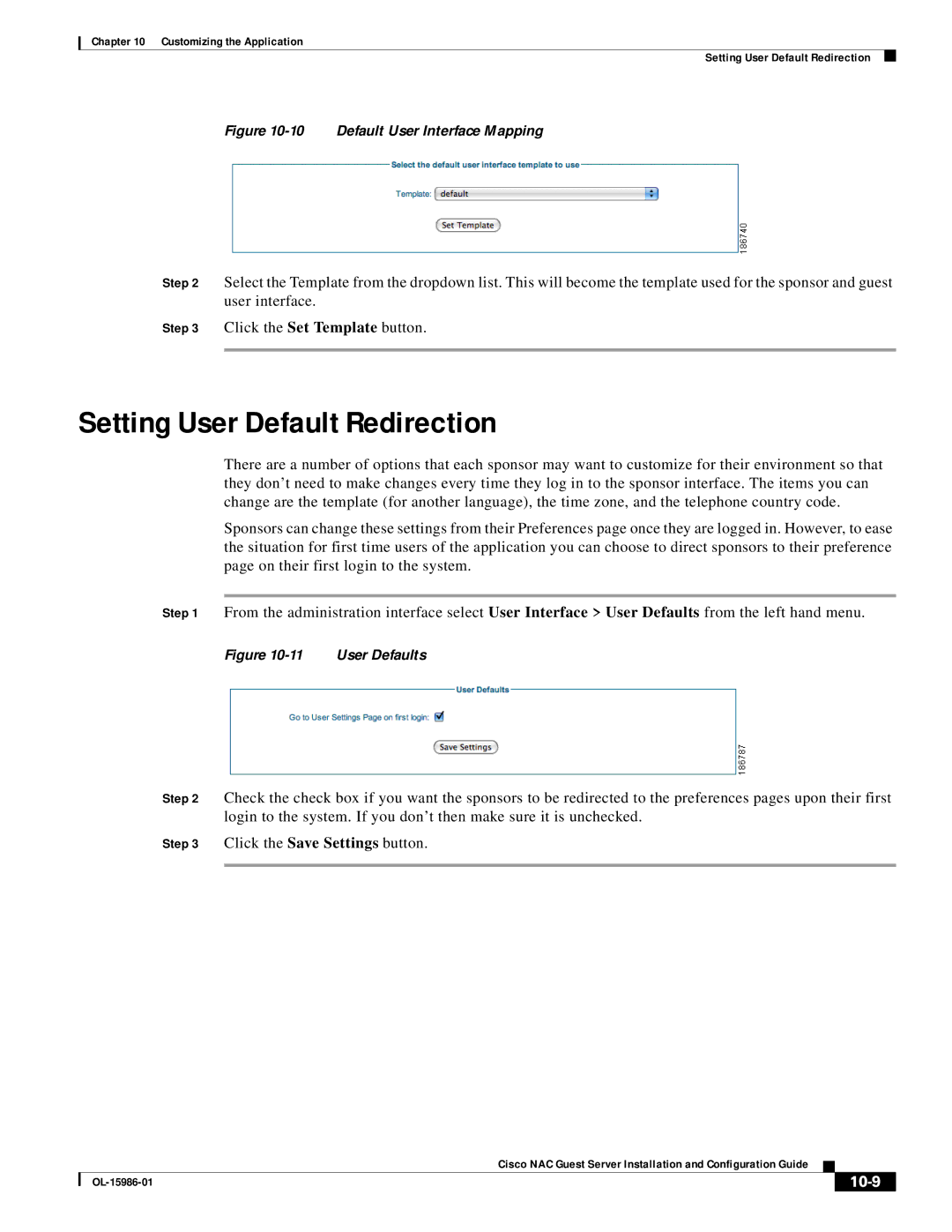 Cisco Systems OL-15986-01 manual Setting User Default Redirection, 10-9 