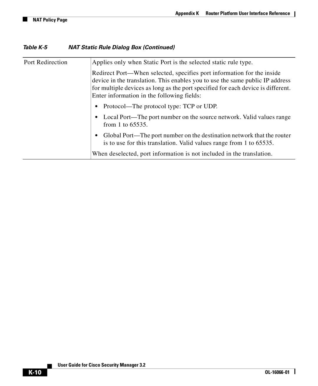 Cisco Systems OL-16066-01 appendix Table K-5 NAT Static Rule Dialog Box 