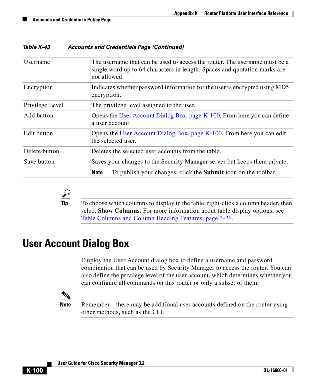 Cisco Systems OL-16066-01 appendix User Account Dialog Box, 100 