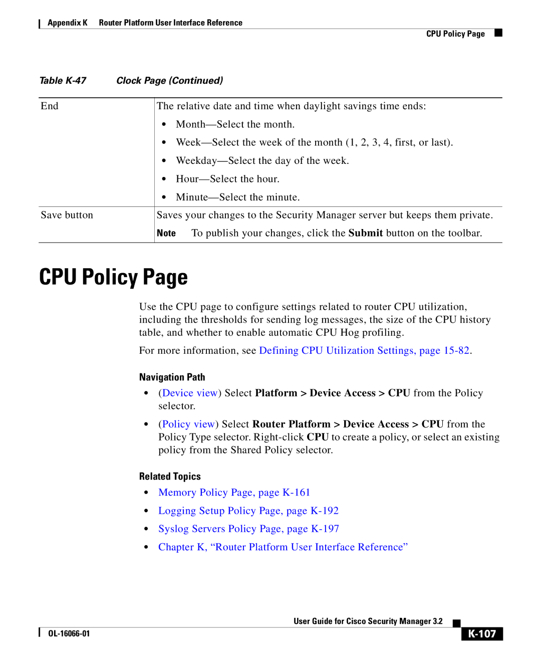 Cisco Systems OL-16066-01 appendix CPU Policy, 107 