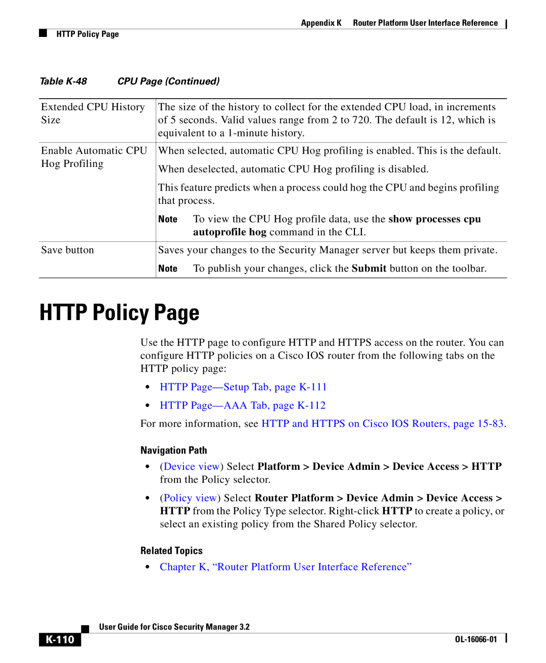 Cisco Systems OL-16066-01 appendix Http Policy, 110 