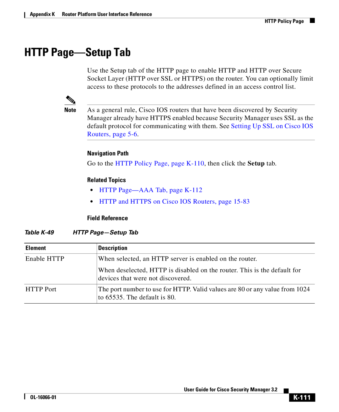 Cisco Systems OL-16066-01 appendix Http Page-Setup Tab, Http and Https on Cisco IOS Routers, 111 