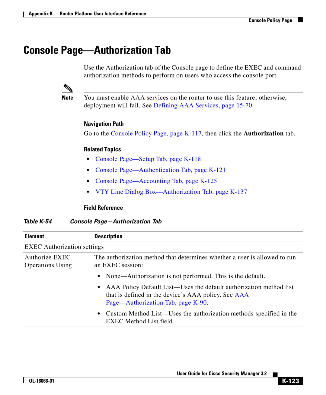 Cisco Systems OL-16066-01 appendix Console Page-Authorization Tab, 123 