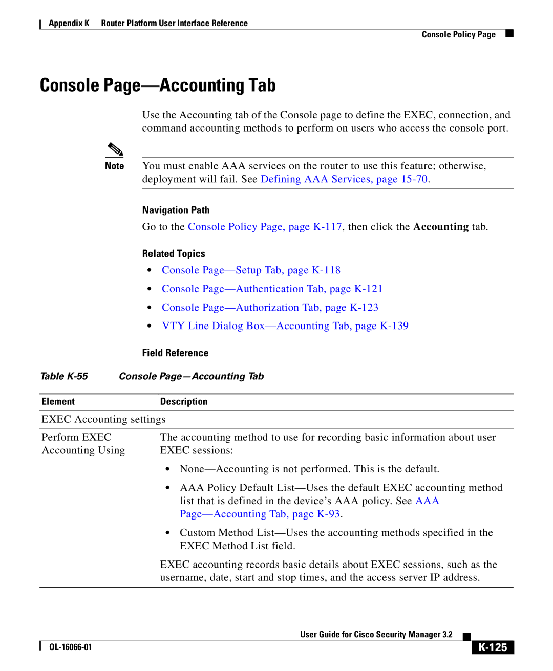 Cisco Systems OL-16066-01 appendix Console Page-Accounting Tab, 125 