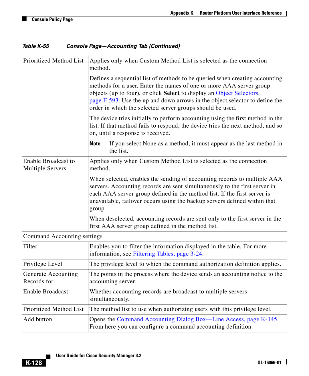 Cisco Systems OL-16066-01 appendix Information, see Filtering Tables, 128 