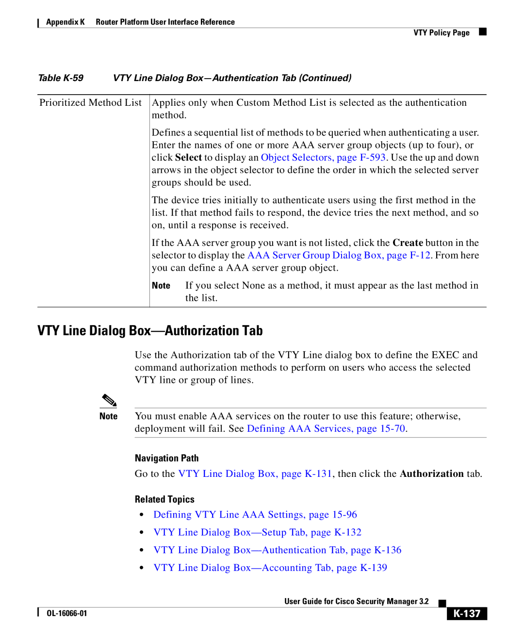 Cisco Systems OL-16066-01 appendix VTY Line Dialog Box-Authorization Tab, 137 