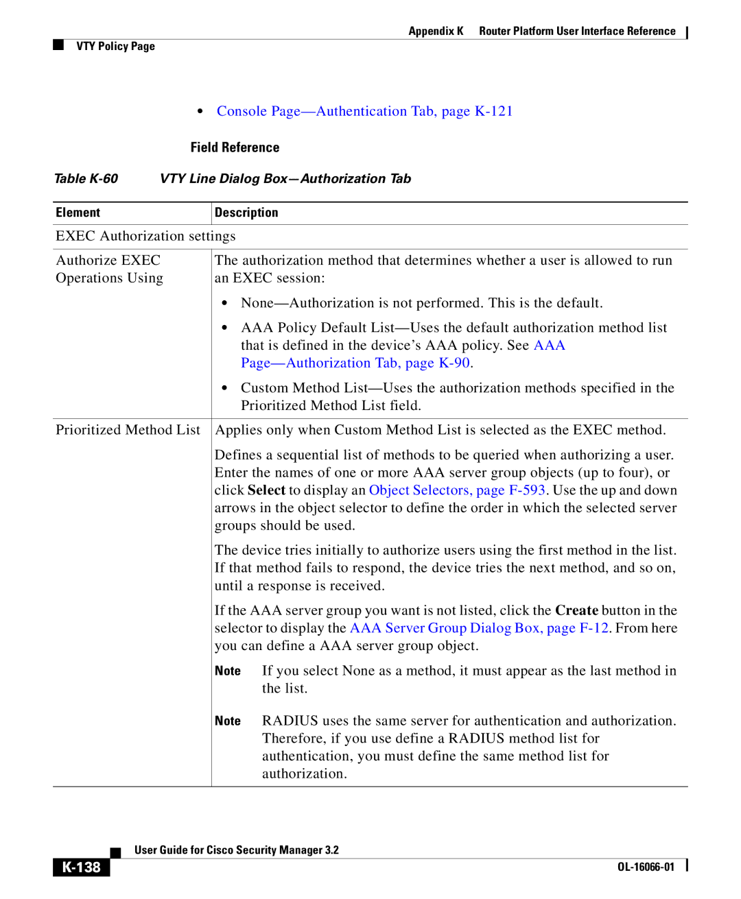 Cisco Systems OL-16066-01 appendix Page-Authorization Tab, page K-90, 138 