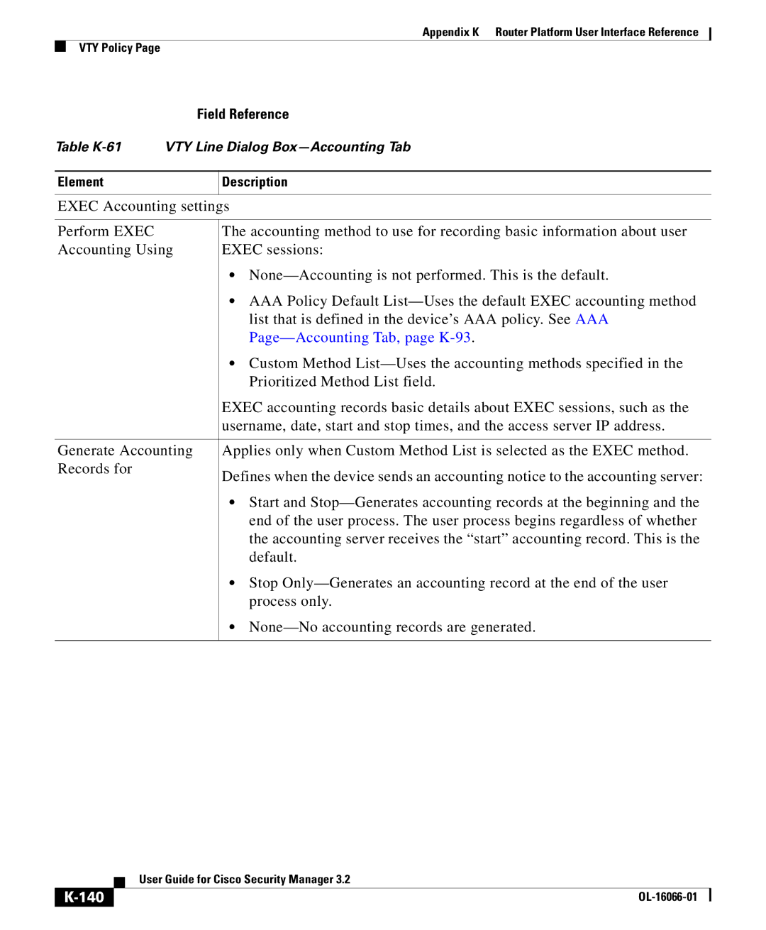 Cisco Systems OL-16066-01 appendix Page-Accounting Tab, page K-93, 140 