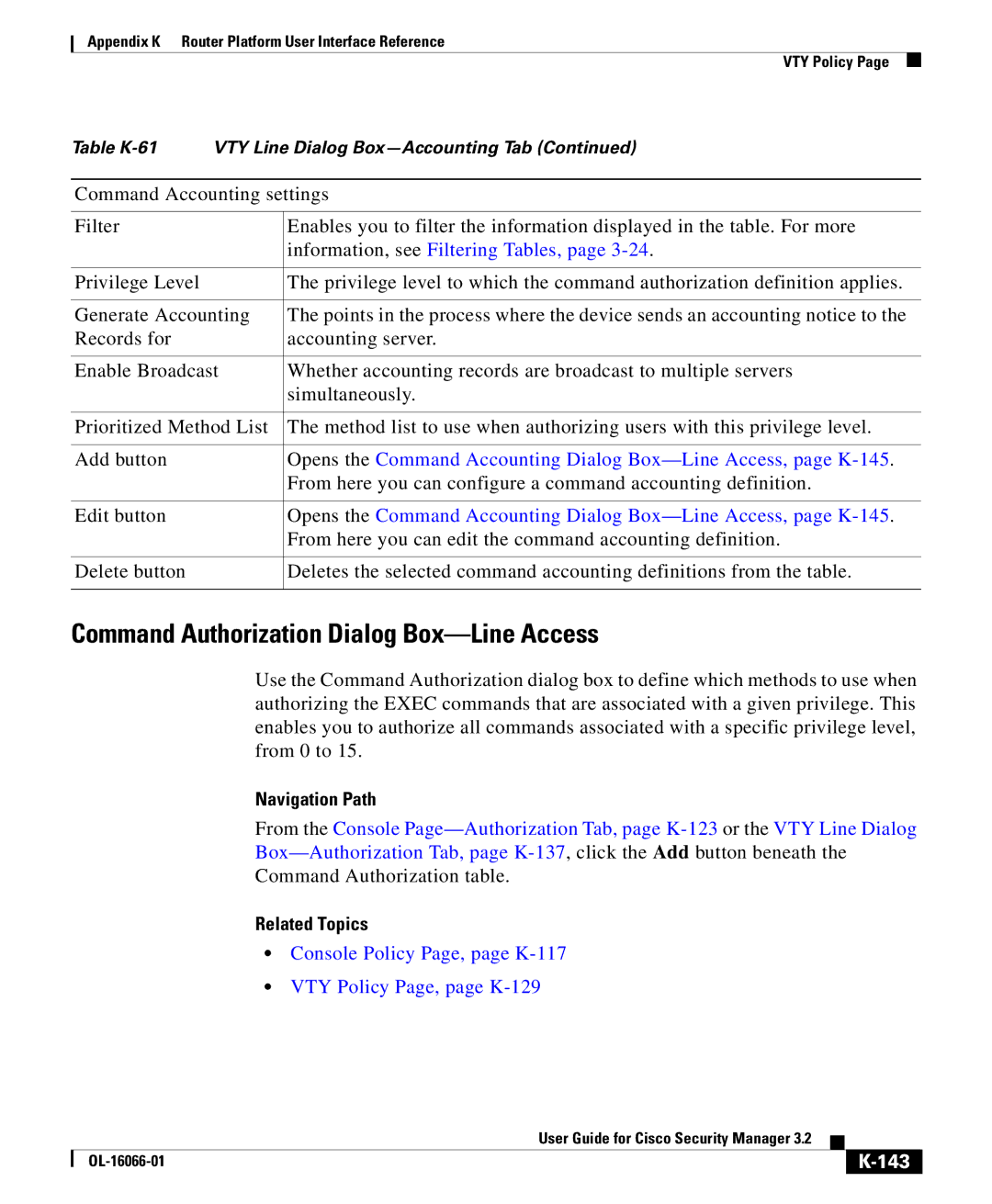 Cisco Systems OL-16066-01 appendix Command Authorization Dialog Box-Line Access, 143 