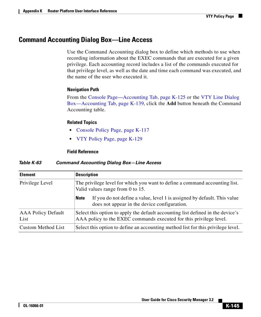 Cisco Systems OL-16066-01 appendix Command Accounting Dialog Box-Line Access, 145 