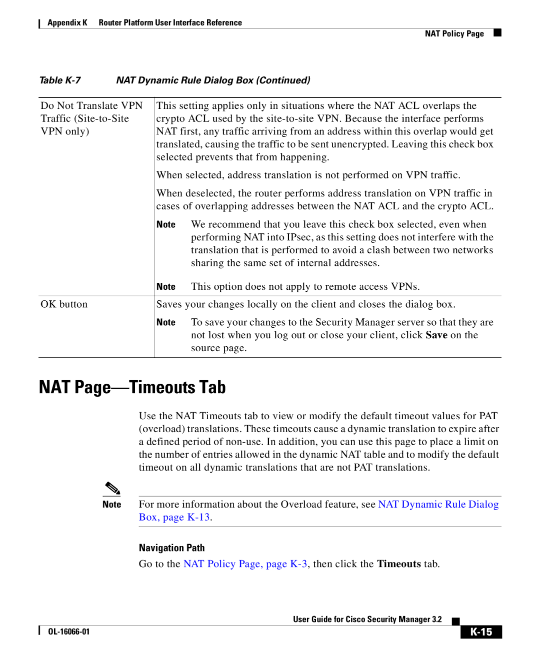 Cisco Systems OL-16066-01 appendix NAT Page-Timeouts Tab 