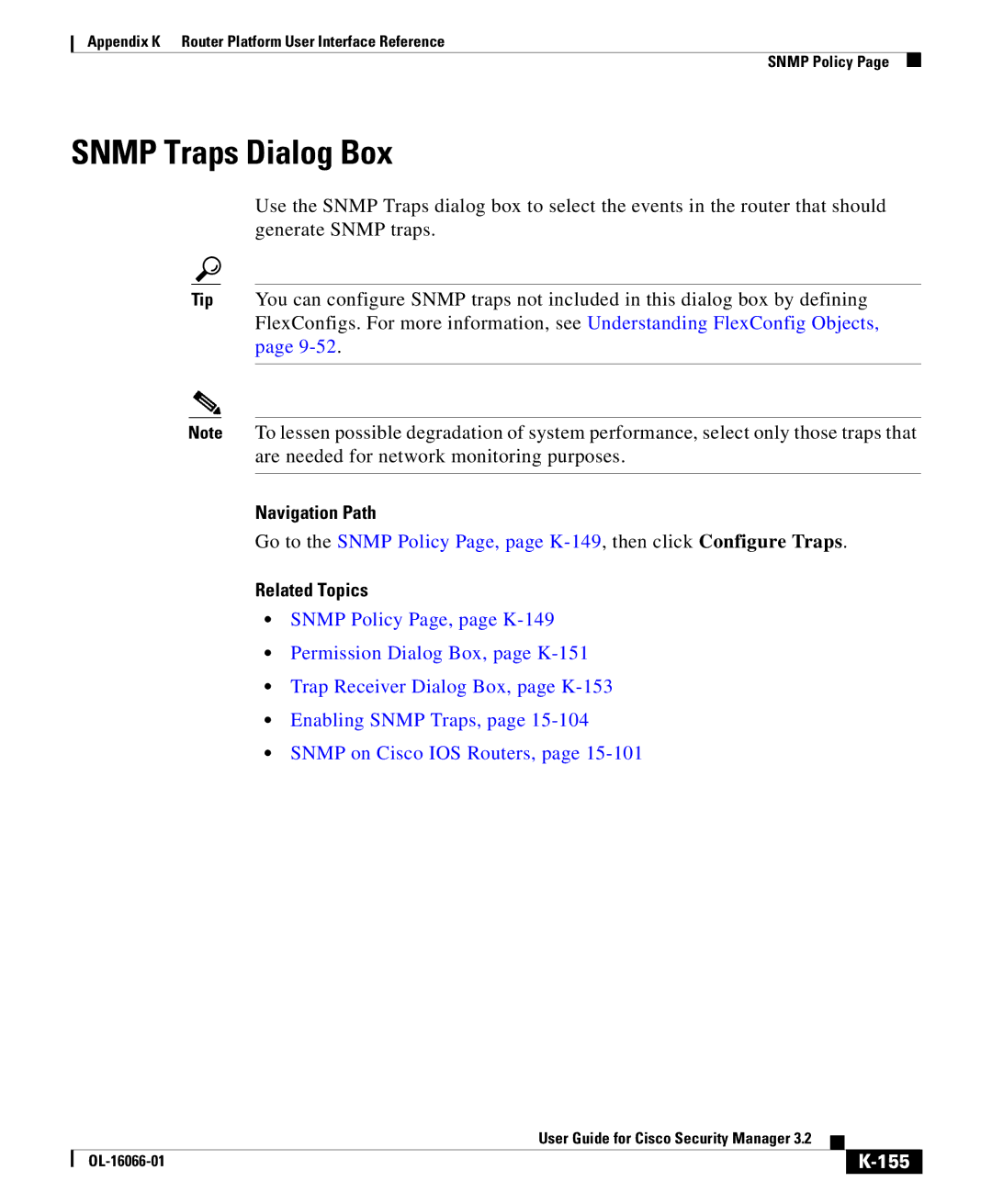 Cisco Systems OL-16066-01 appendix Snmp Traps Dialog Box, 155 