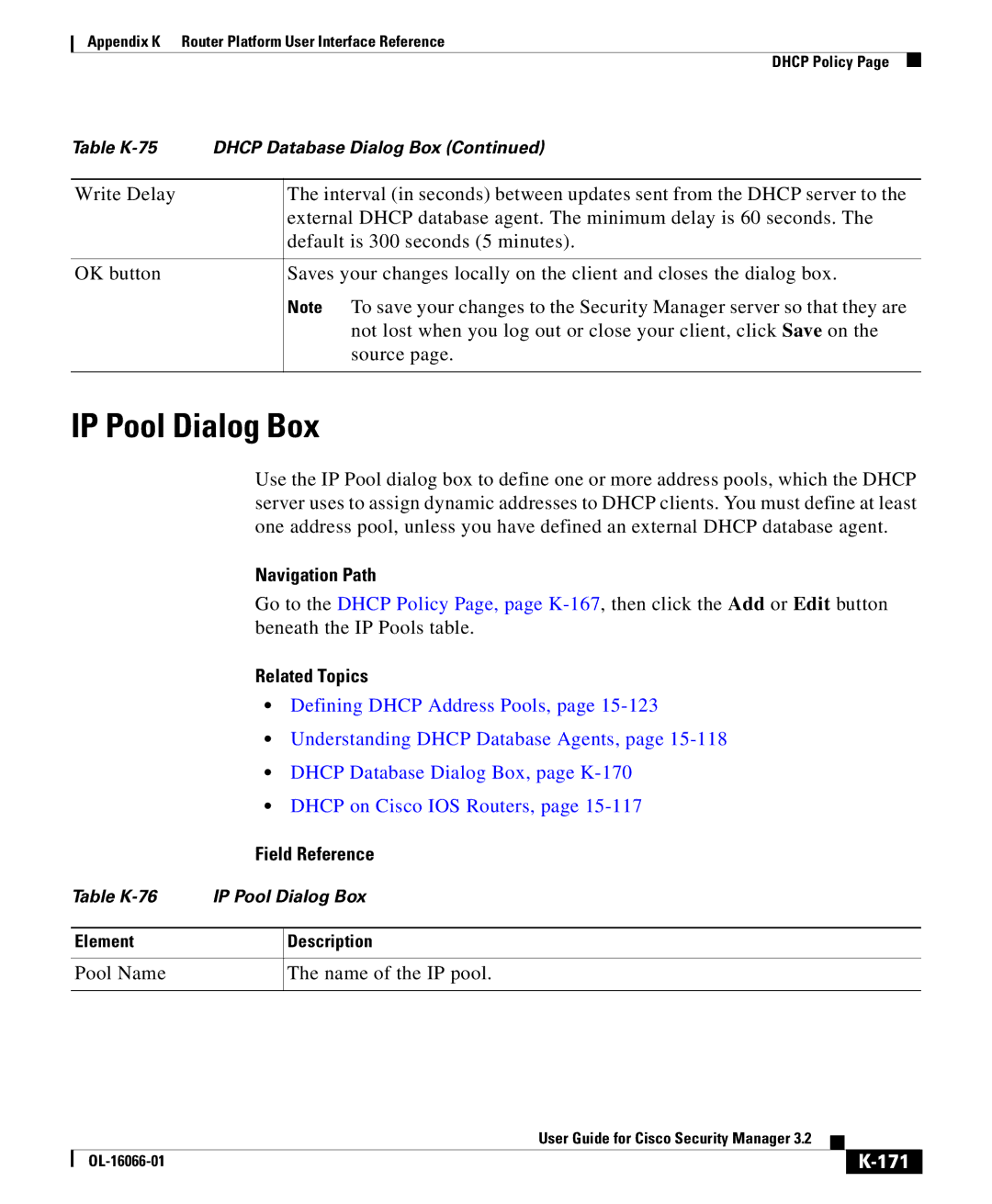 Cisco Systems OL-16066-01 appendix IP Pool Dialog Box, 171 