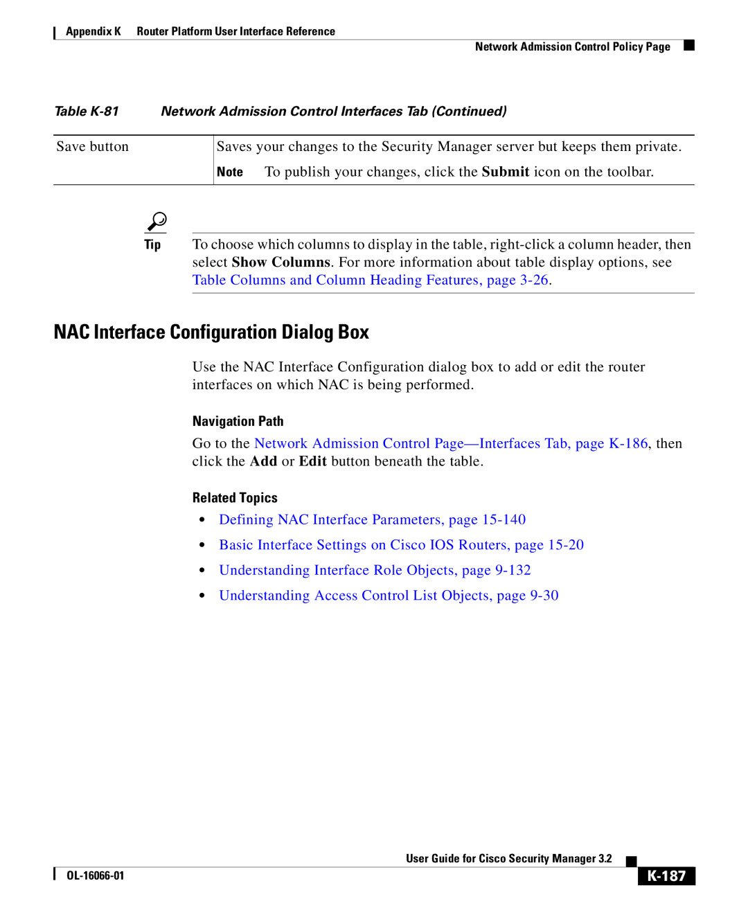 Cisco Systems OL-16066-01 appendix NAC Interface Configuration Dialog Box, 187 