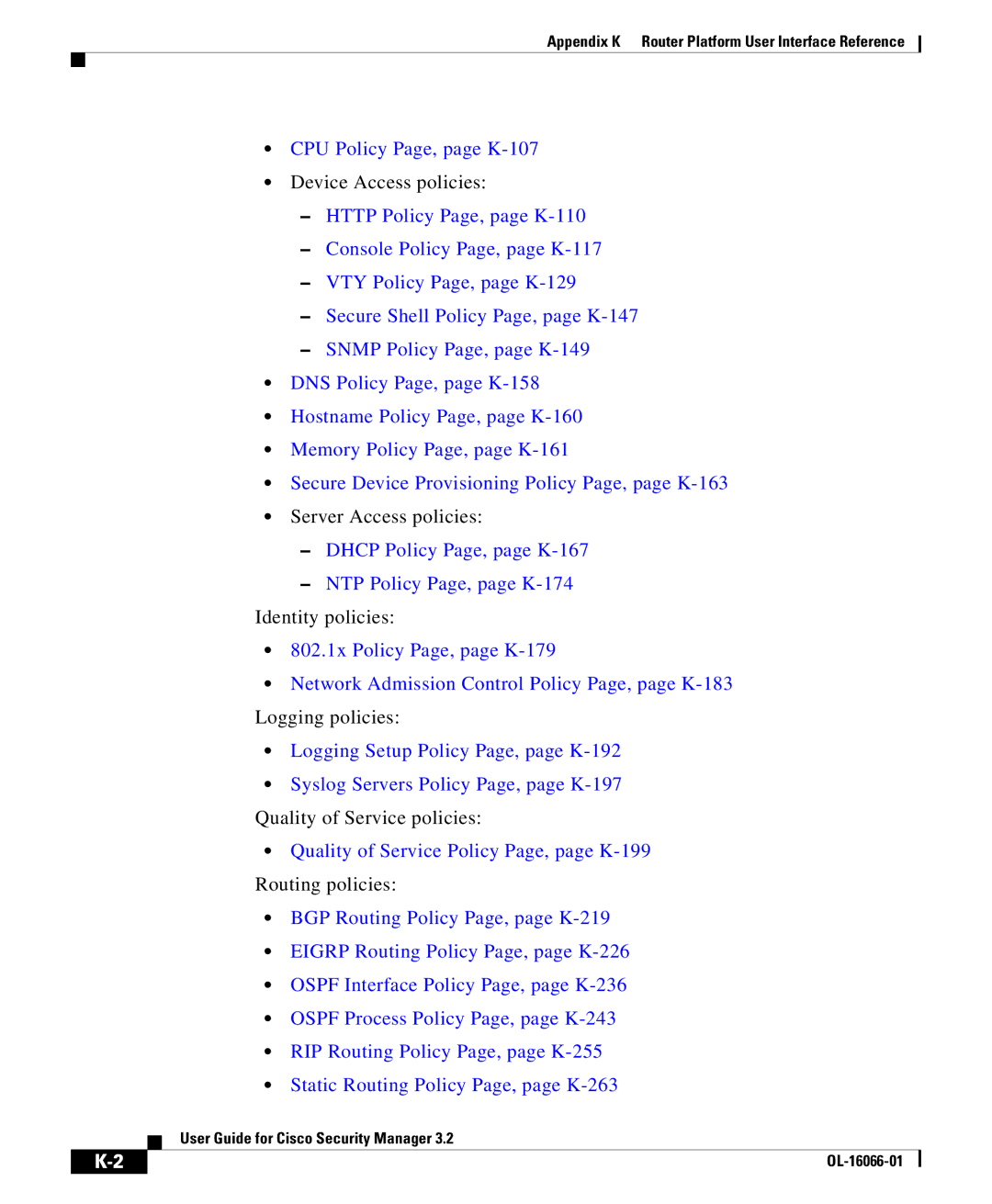 Cisco Systems OL-16066-01 appendix CPU Policy Page, page K-107, Dhcp Policy Page, page K-167 NTP Policy Page, page K-174 