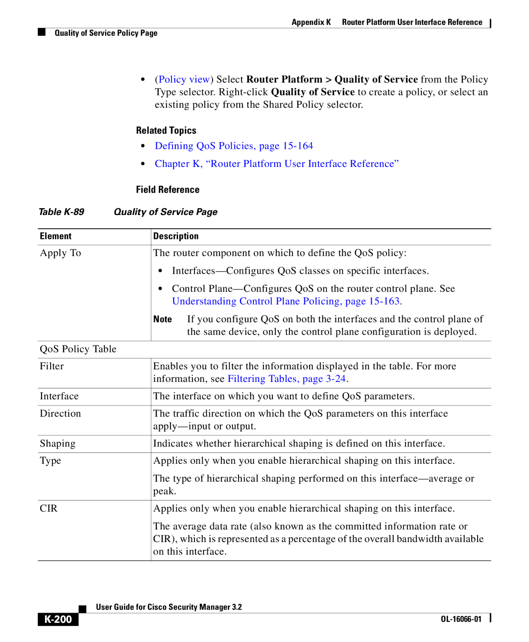 Cisco Systems OL-16066-01 appendix Defining QoS Policies, Understanding Control Plane Policing, Cir, 200 