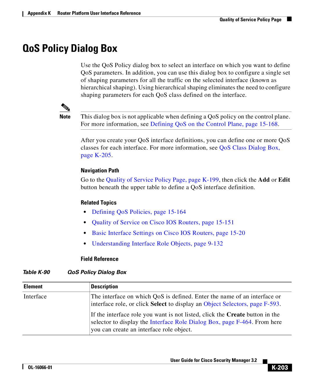 Cisco Systems OL-16066-01 appendix QoS Policy Dialog Box, K-205, Quality of Service on Cisco IOS Routers, 203 