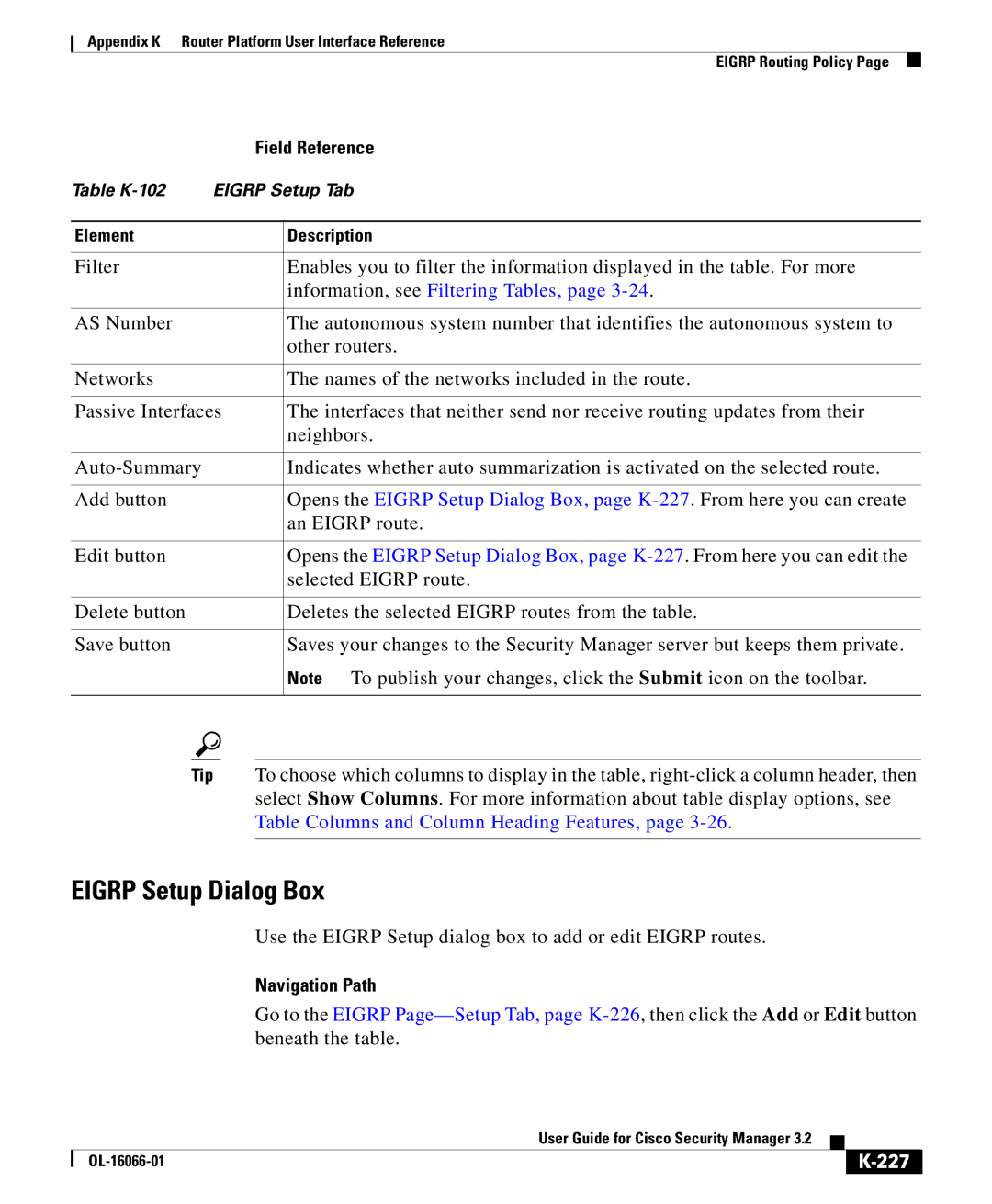 Cisco Systems OL-16066-01 appendix Eigrp Setup Dialog Box, 227 