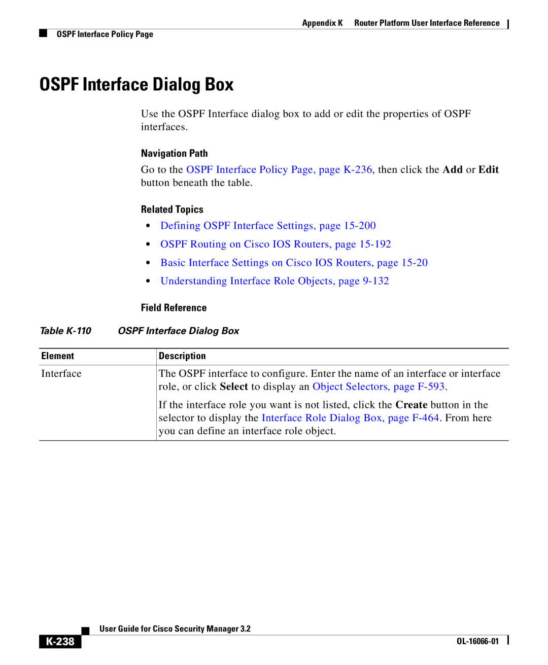 Cisco Systems OL-16066-01 Ospf Interface Dialog Box, Defining Ospf Interface Settings, Ospf Routing on Cisco IOS Routers 