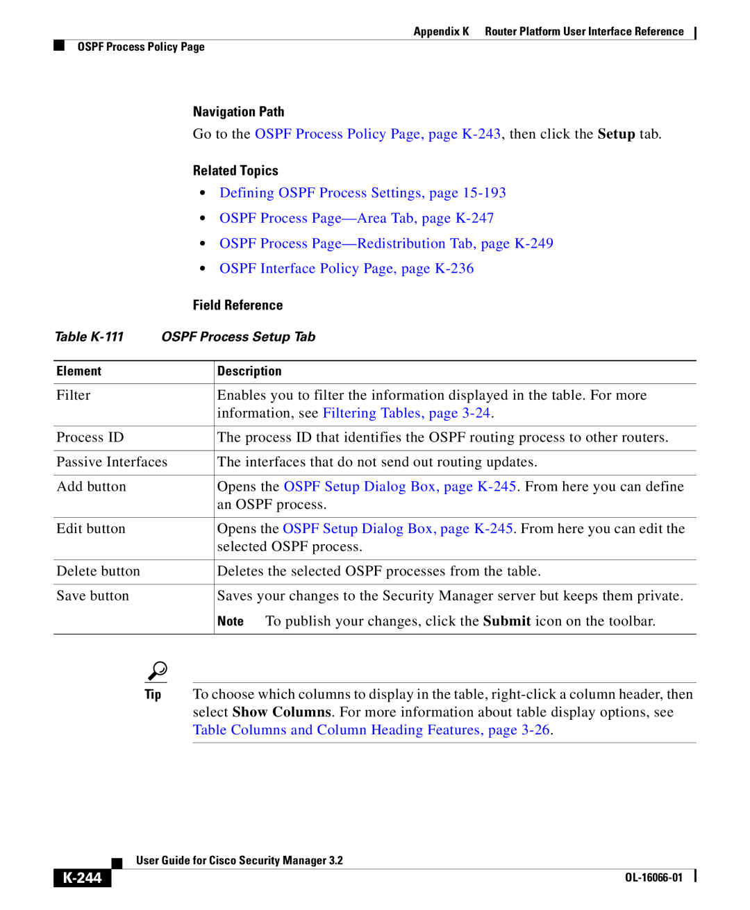 Cisco Systems OL-16066-01 appendix Defining Ospf Process Settings, 244 