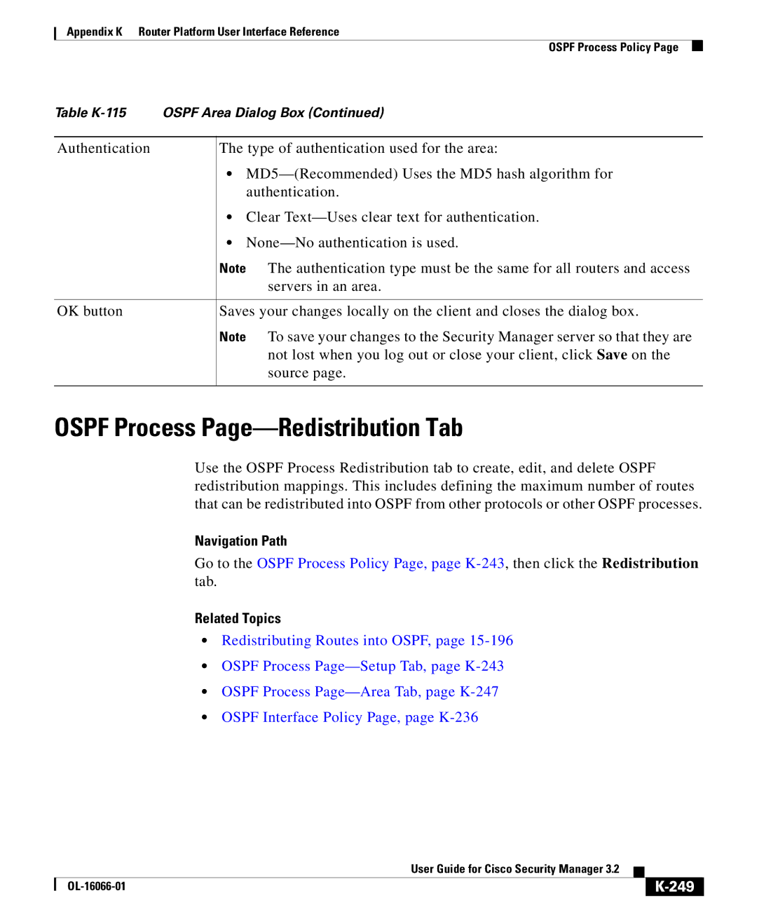 Cisco Systems OL-16066-01 appendix Ospf Process Page-Redistribution Tab, 249 