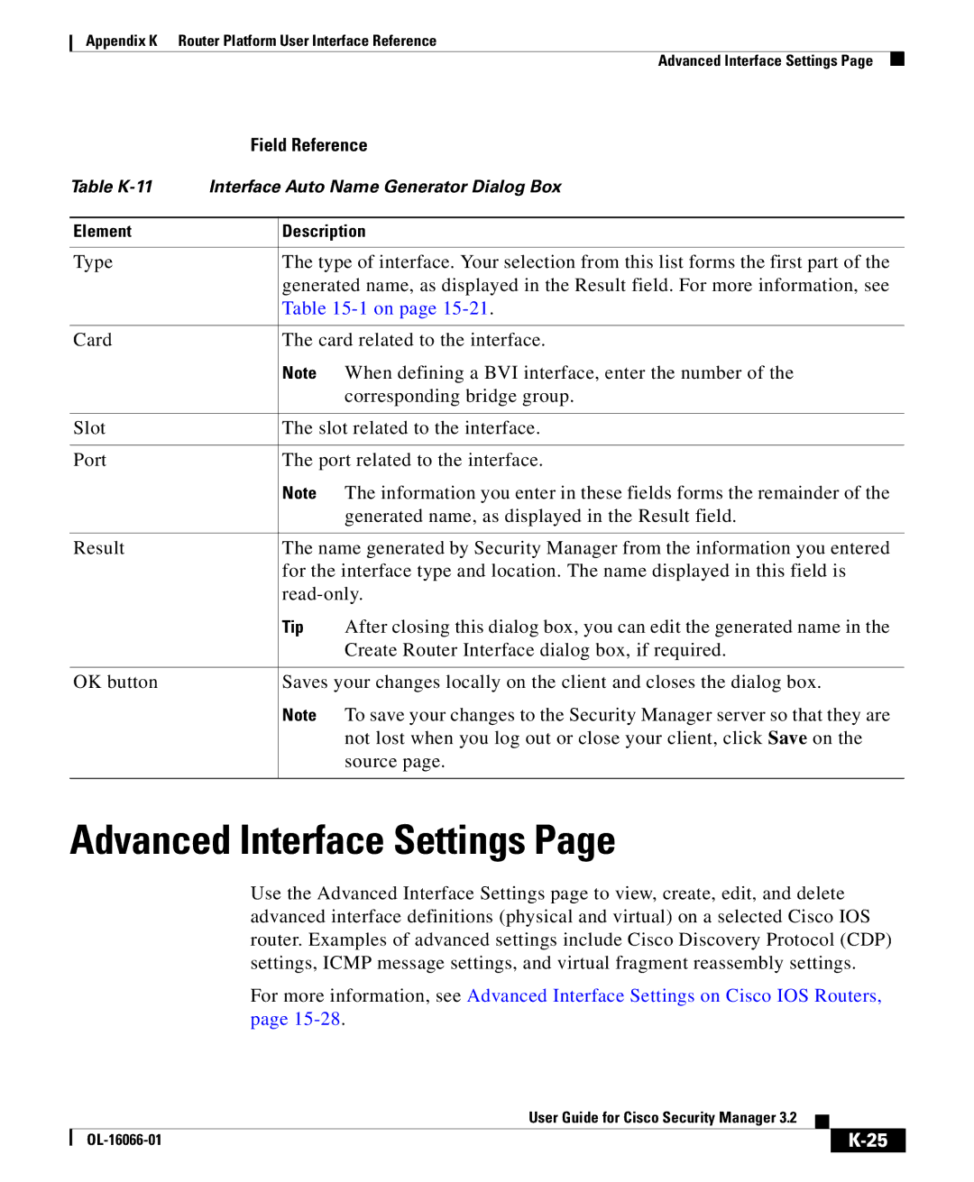 Cisco Systems OL-16066-01 appendix Advanced Interface Settings 