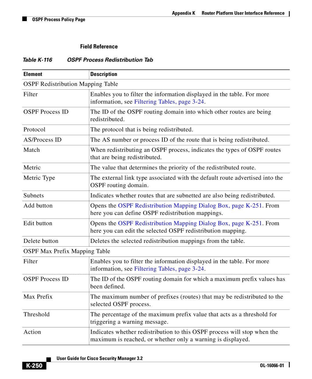 Cisco Systems OL-16066-01 appendix Information, see Filtering Tables, 250 