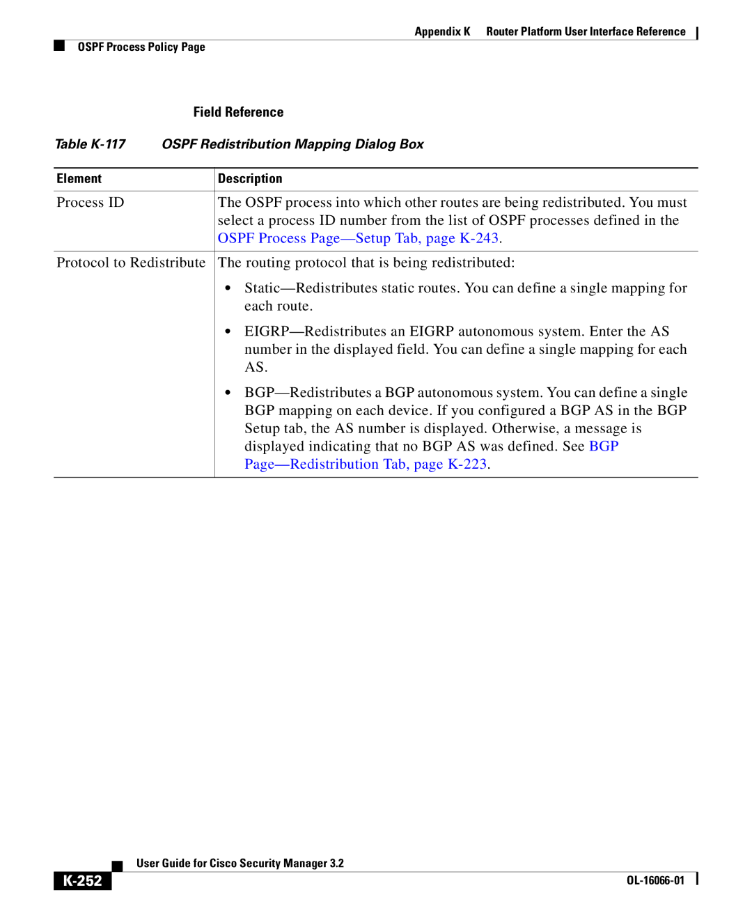 Cisco Systems OL-16066-01 appendix Ospf Process Page-Setup Tab, page K-243, 252 