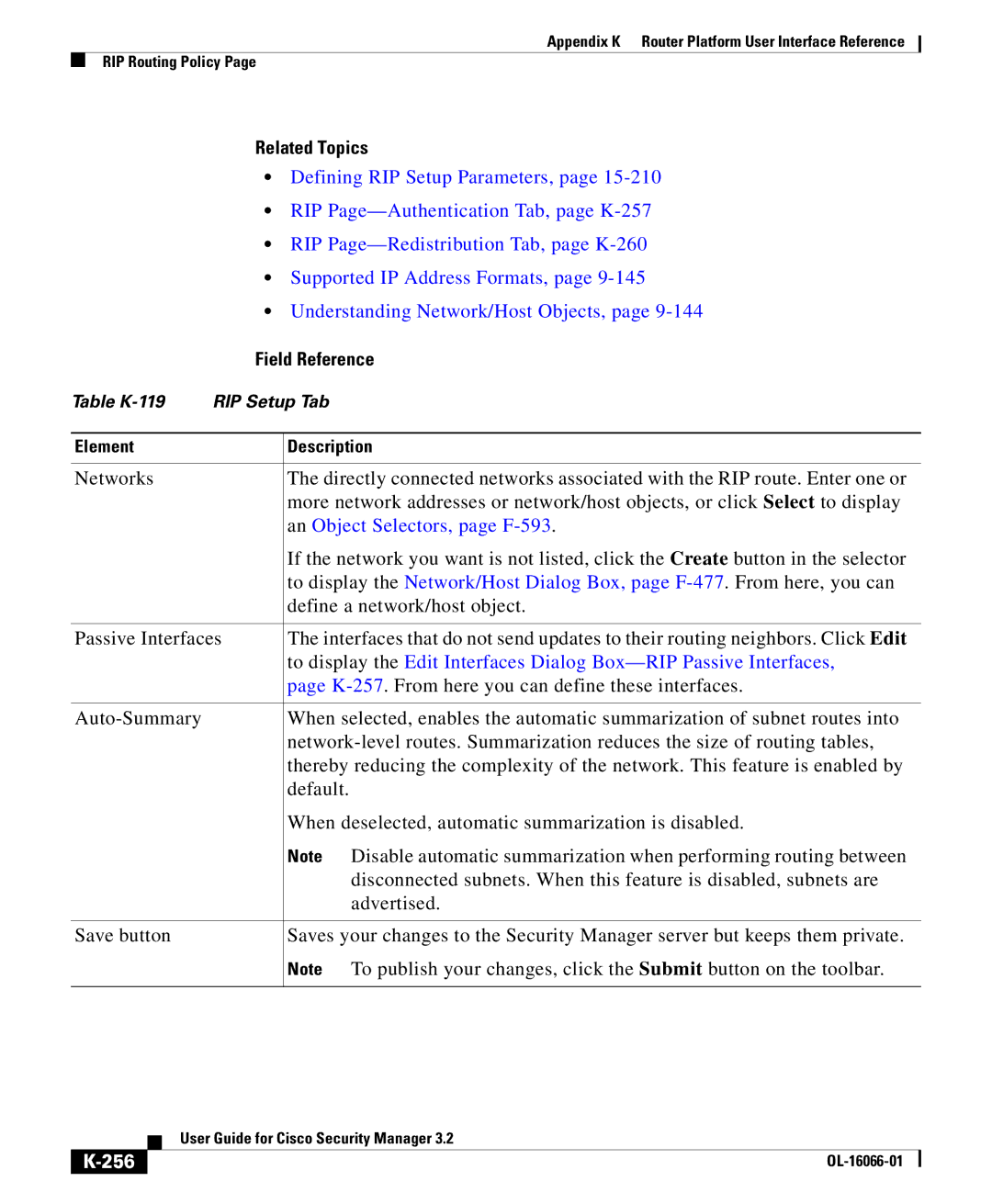 Cisco Systems OL-16066-01 appendix Defining RIP Setup Parameters, An Object Selectors, page F-593, 256 