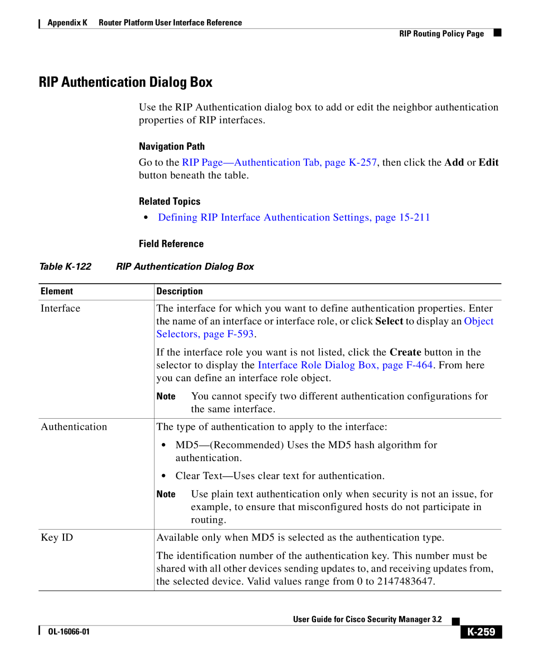 Cisco Systems OL-16066-01 appendix RIP Authentication Dialog Box, 259 