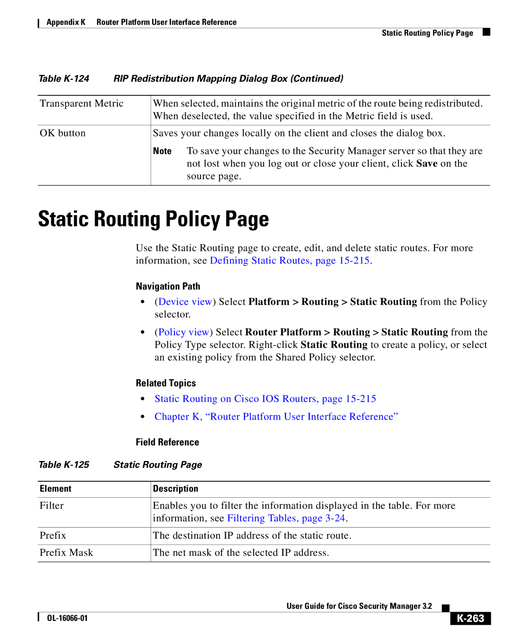 Cisco Systems OL-16066-01 appendix Static Routing Policy, Static Routing on Cisco IOS Routers, 263 