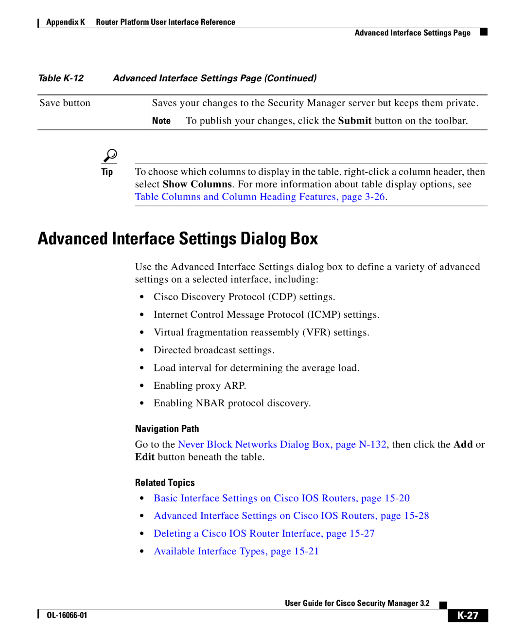 Cisco Systems OL-16066-01 appendix Advanced Interface Settings Dialog Box 