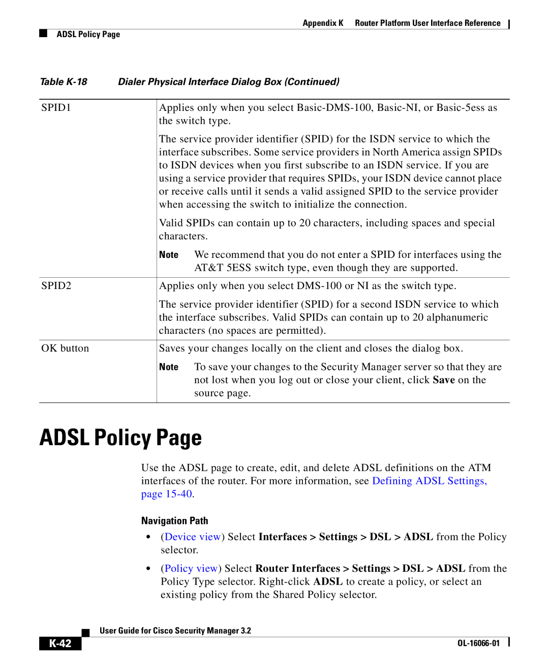 Cisco Systems OL-16066-01 appendix Adsl Policy, SPID1 