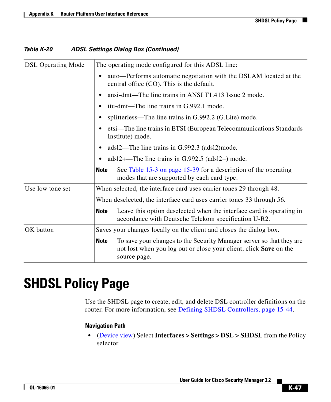 Cisco Systems OL-16066-01 appendix Shdsl Policy 