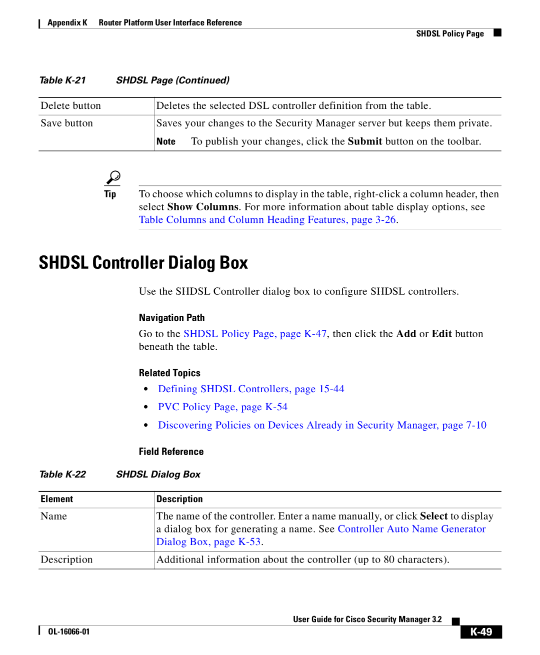 Cisco Systems OL-16066-01 appendix Shdsl Controller Dialog Box, Defining Shdsl Controllers, Dialog Box, page K-53 