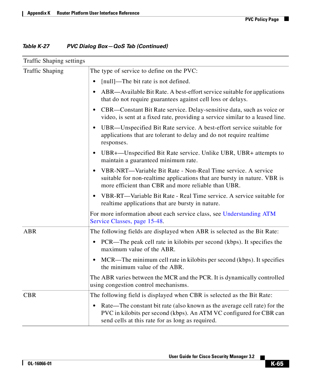 Cisco Systems OL-16066-01 appendix Service Classes, Abr, Cbr 