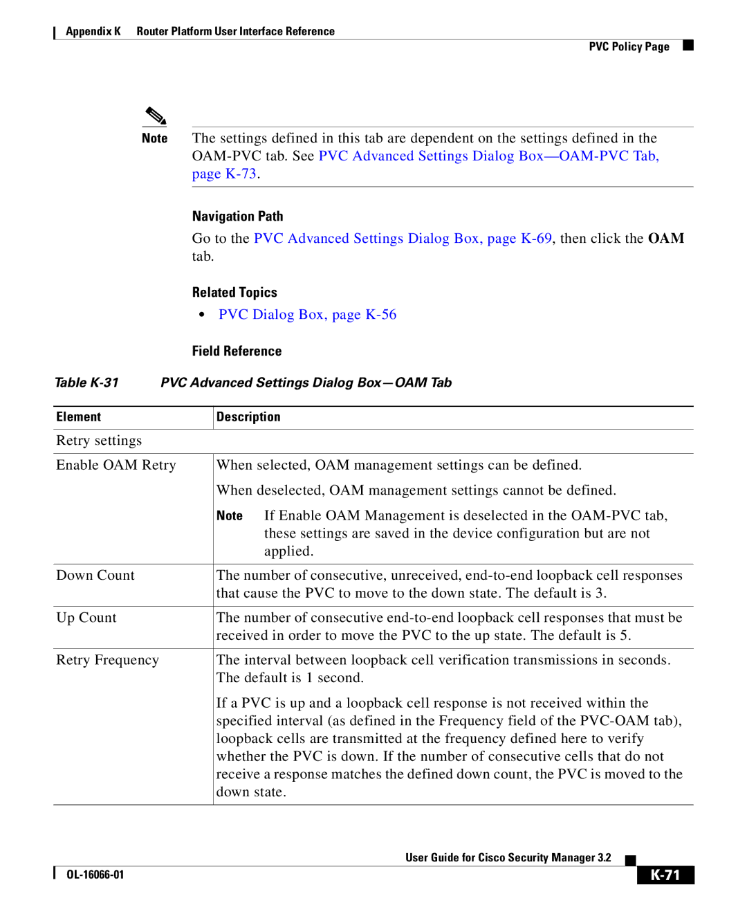 Cisco Systems OL-16066-01 appendix PVC Dialog Box, page K-56 