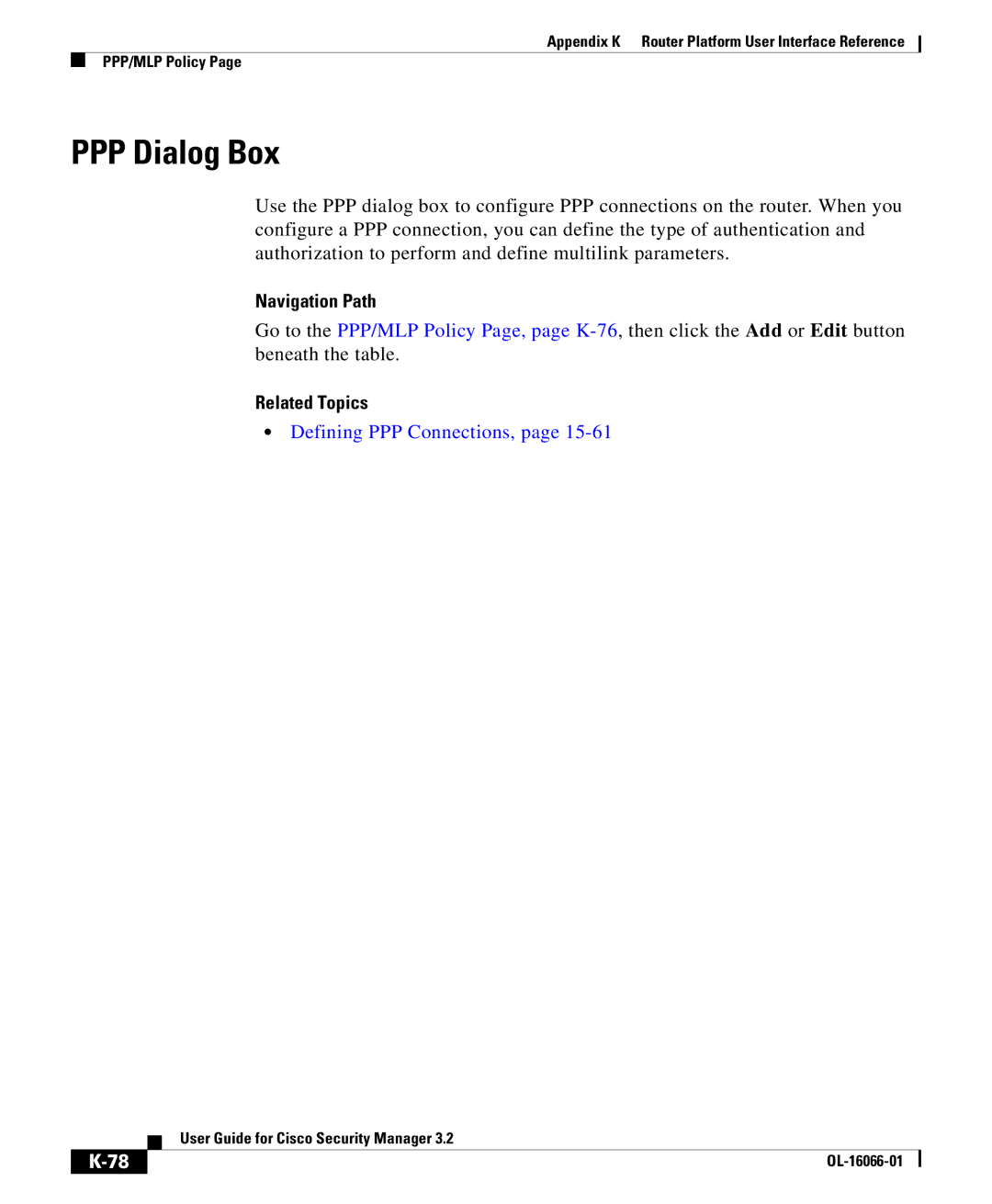 Cisco Systems OL-16066-01 appendix PPP Dialog Box, Defining PPP Connections 