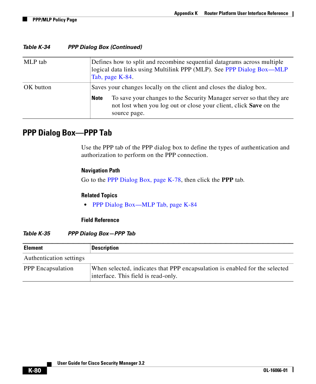 Cisco Systems OL-16066-01 appendix PPP Dialog Box-PPP Tab, PPP Dialog Box-MLP Tab, page K-84 