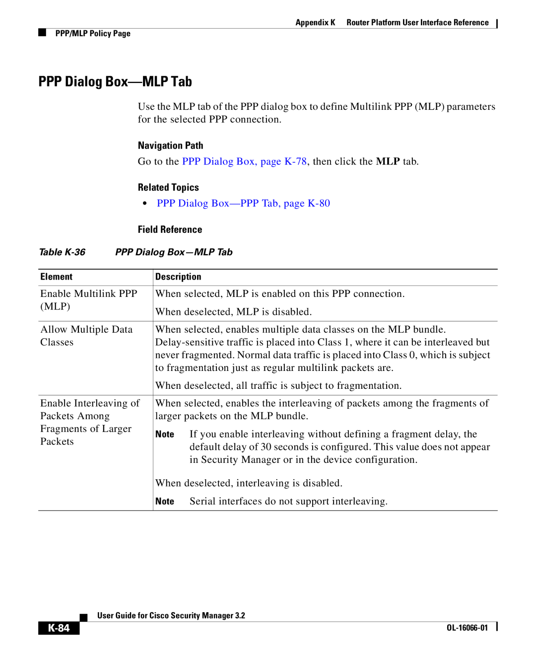 Cisco Systems OL-16066-01 appendix PPP Dialog Box-MLP Tab, PPP Dialog Box-PPP Tab, page K-80, Mlp 