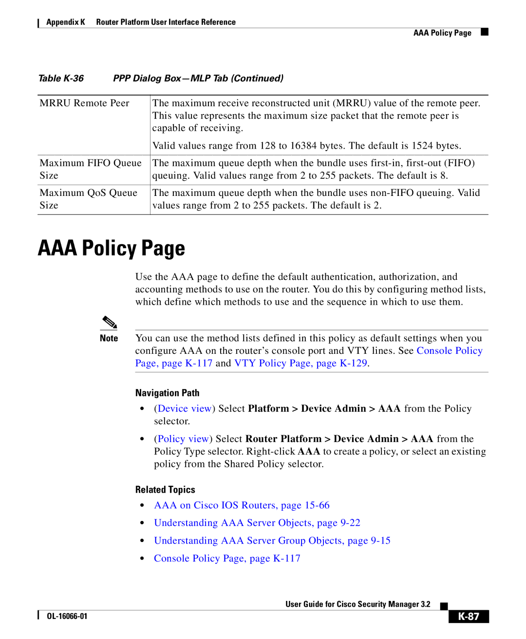 Cisco Systems OL-16066-01 appendix AAA Policy 