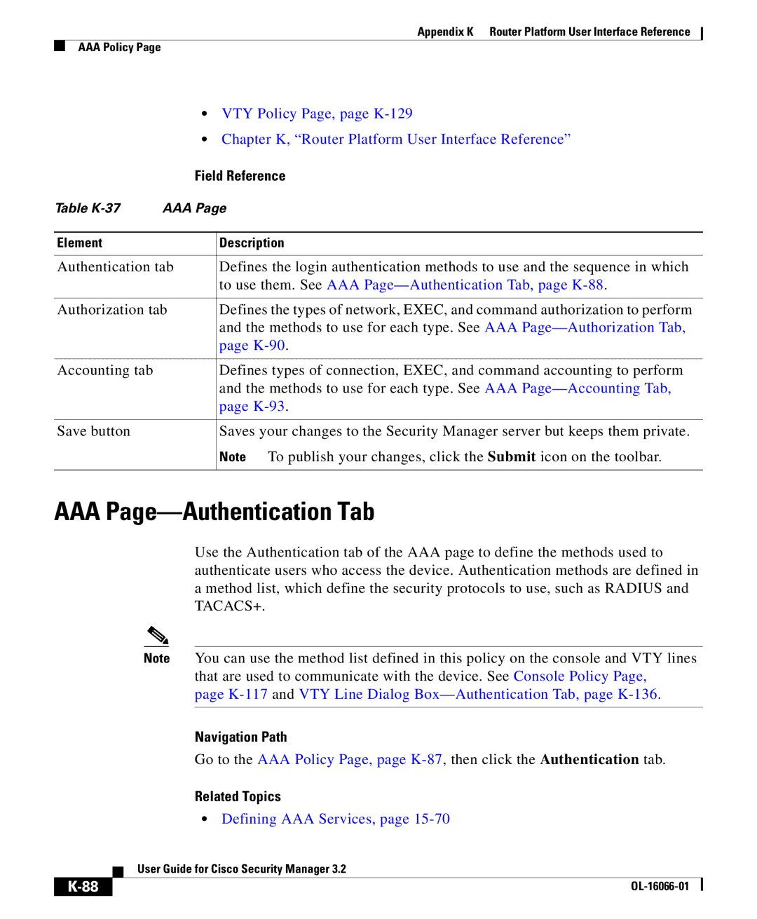 Cisco Systems OL-16066-01 appendix AAA Page-Authentication Tab, Defining AAA Services 