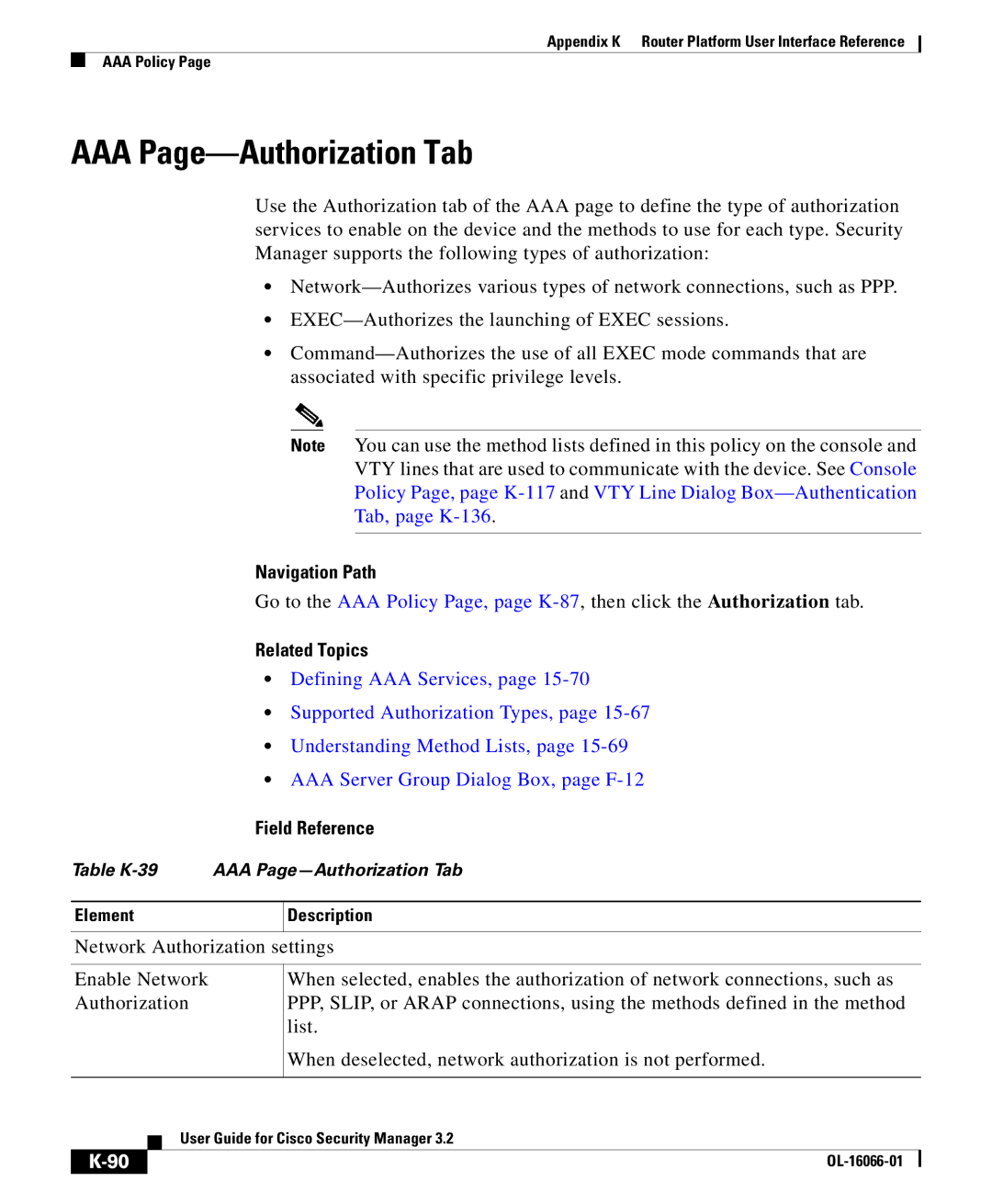 Cisco Systems OL-16066-01 appendix AAA Page-Authorization Tab 