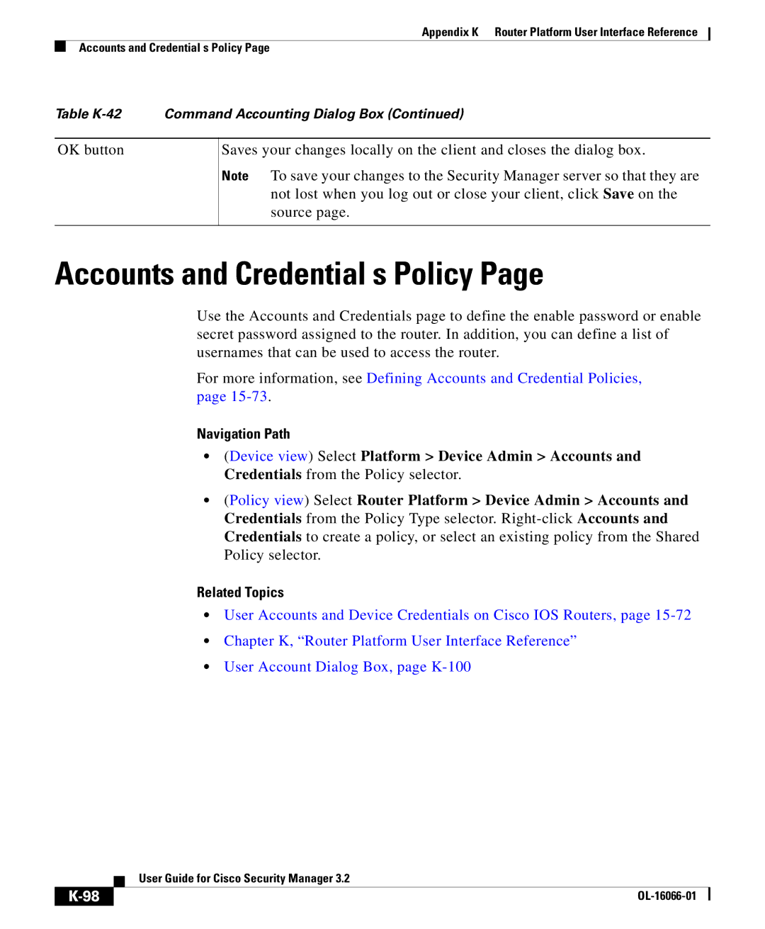 Cisco Systems OL-16066-01 appendix Accounts and Credential s Policy 