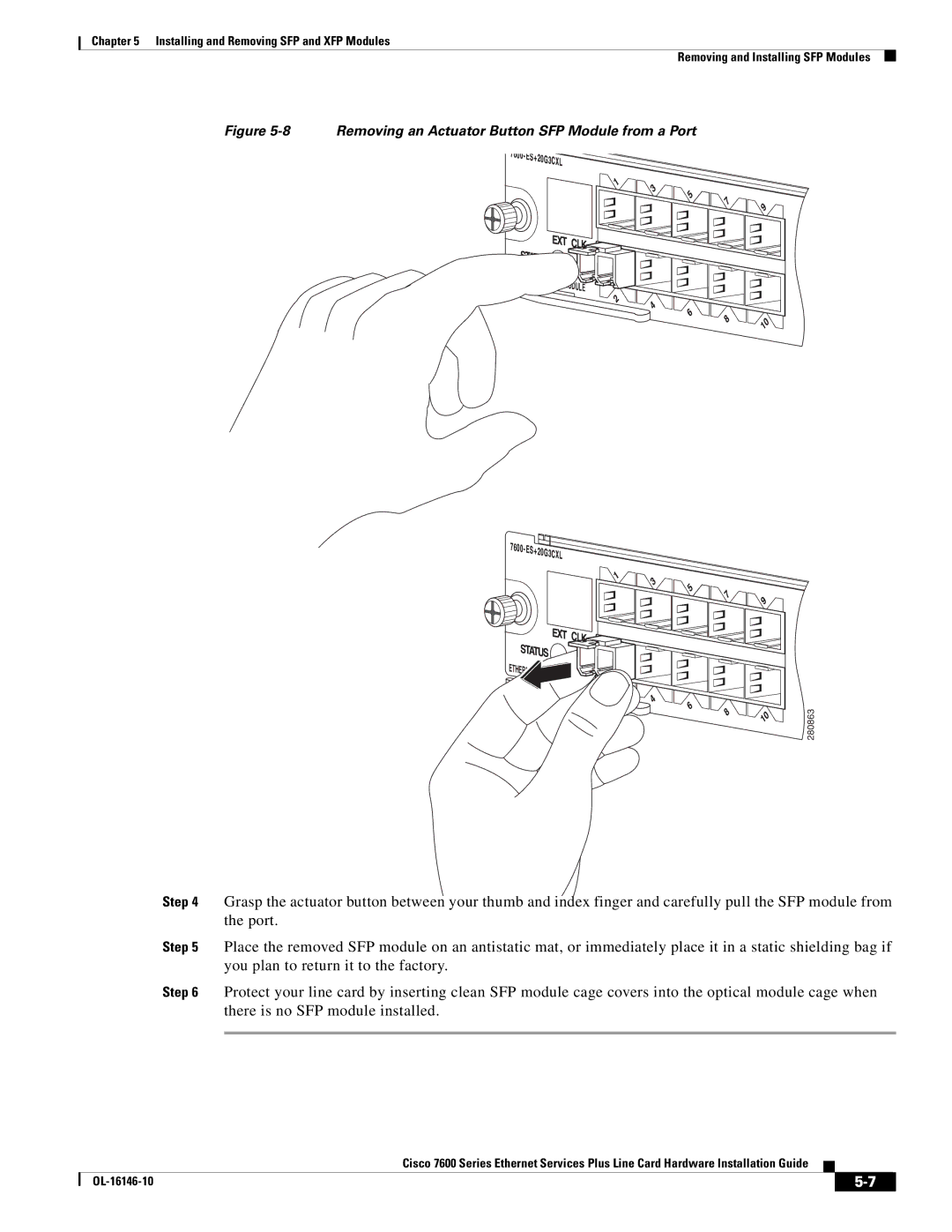 Cisco Systems OL-16146-10 manual Removing an Actuator Button SFP Module from a Port 