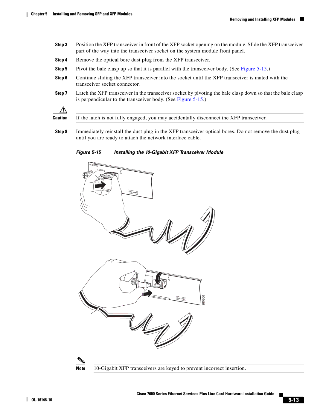 Cisco Systems OL-16146-10 manual Installing the 10-Gigabit XFP Transceiver Module 