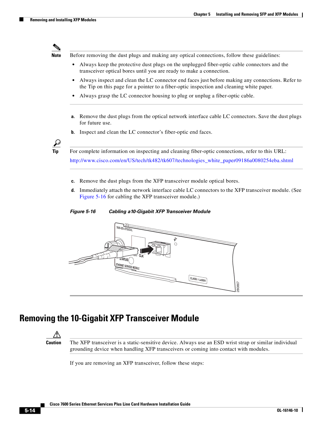 Cisco Systems OL-16146-10 manual Removing the 10-Gigabit XFP Transceiver Module 