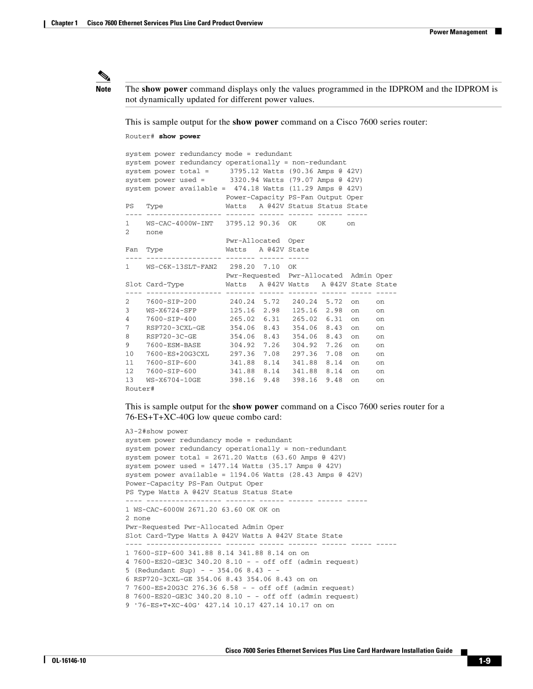 Cisco Systems OL-16146-10 manual Router# show power 