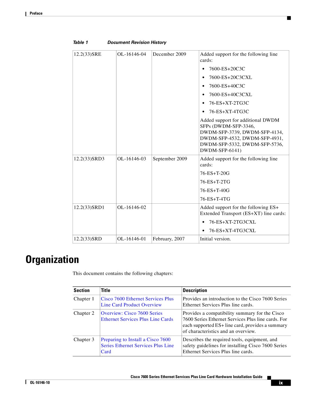 Cisco Systems OL-16146-10 manual Organization, Section Title Description 