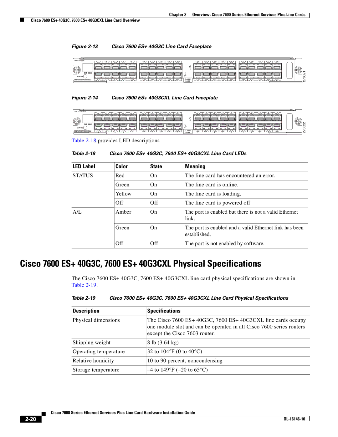 Cisco Systems OL-16146-10 manual 18provides LED descriptions 